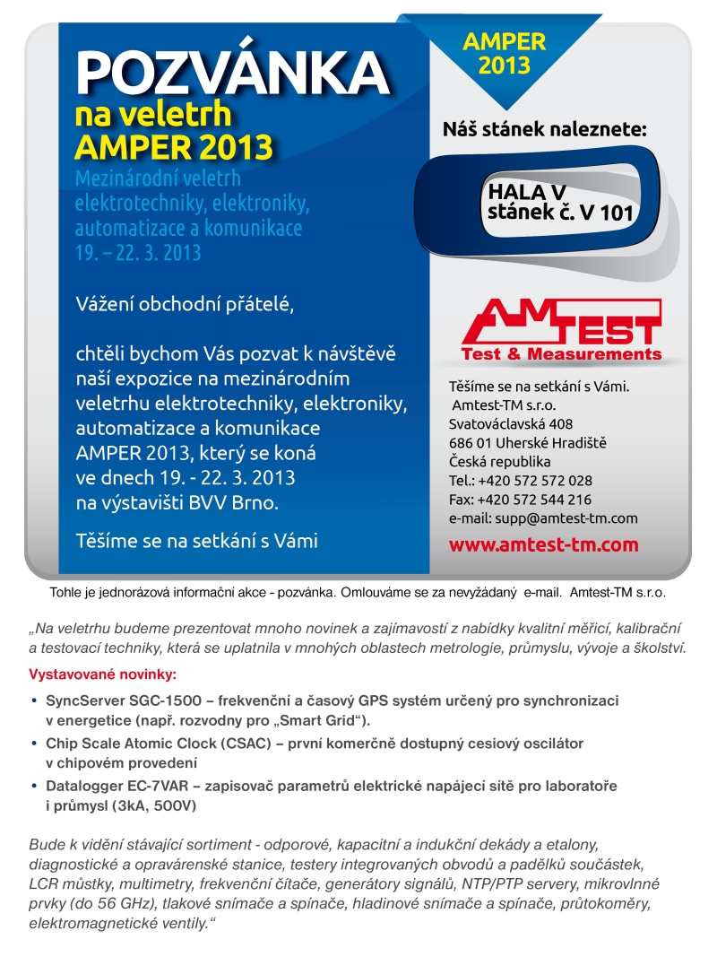 Invitation - Amtest-TM booth V-101, exhibition AMPER